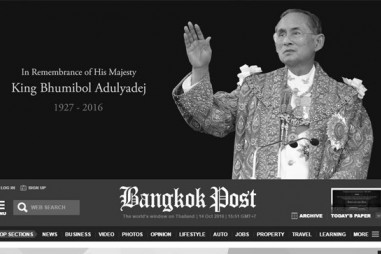 Báo chí Thái Lan đồng loạt chuyển màu đen trắng để tang quốc vương