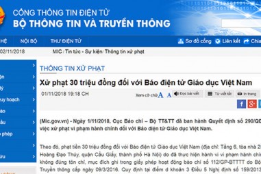 Báo điện tử Giáo dục Việt Nam bị xử phạt 30 triệu đồng