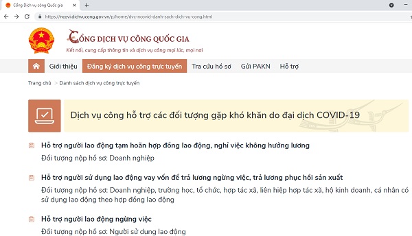 Cung cấp 8 dịch vụ công hỗ trợ người dân, DN gặp khó khăn do COVID-19