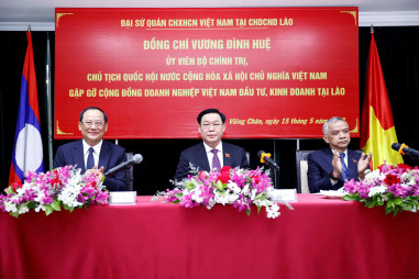 Chủ tịch Quốc hội gặp cộng đồng doanh nghiệp Việt Nam tại Lào