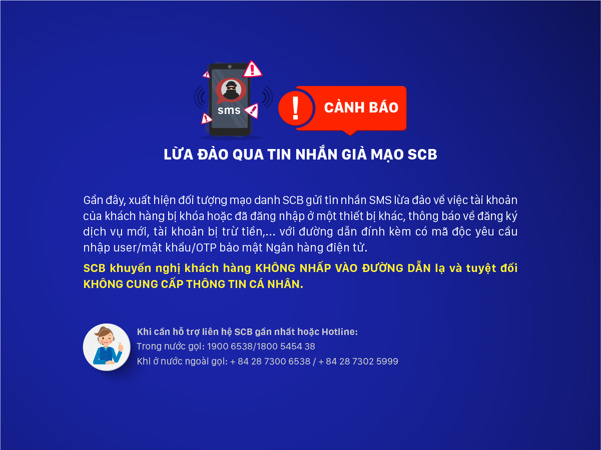 SCB cảnh báo lừa đảo qua tin nhắn giả mạo ngân hàng