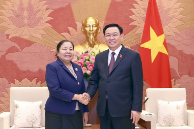 Chủ tịch Quốc hội Vương Đình Huệ tiếp Trưởng Ban Tổ chức Trung ương Đảng Nhân dân Cách mạng Lào