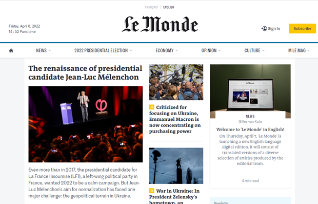 Báo Le Monde ra mắt bản tiếng Anh được hỗ trợ dịch bằng AI