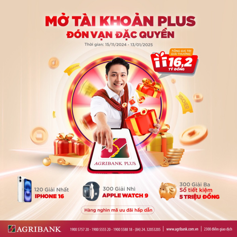 Cơ hội "rinh" iPhone 16 khi mở tài khoản Plus trên Agribank Plus