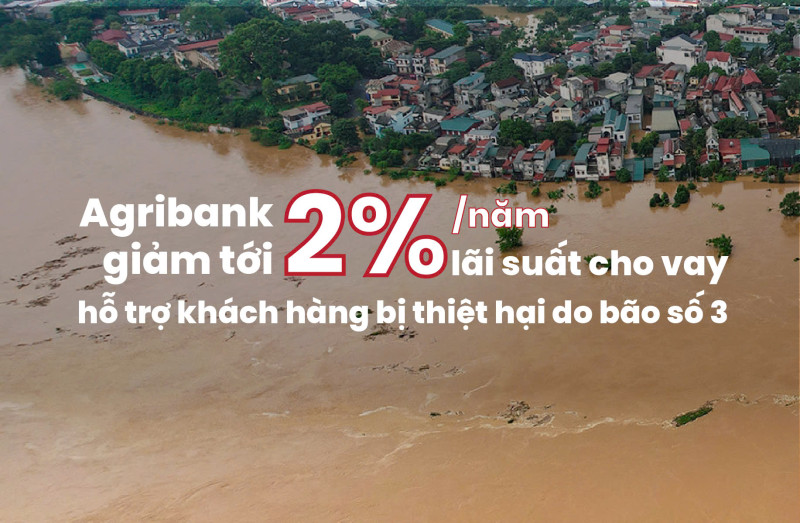 Agribank giảm tới 2%/năm lãi suất cho vay hỗ trợ khách hàng bị thiệt hại do bão số 3